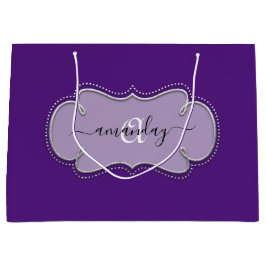 Silver Grått Framed Royal Monogram Namn Lila Plum