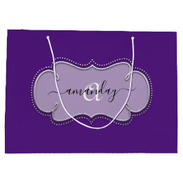 Silver Grått Framed Royal Monogram Namn Lila Plum