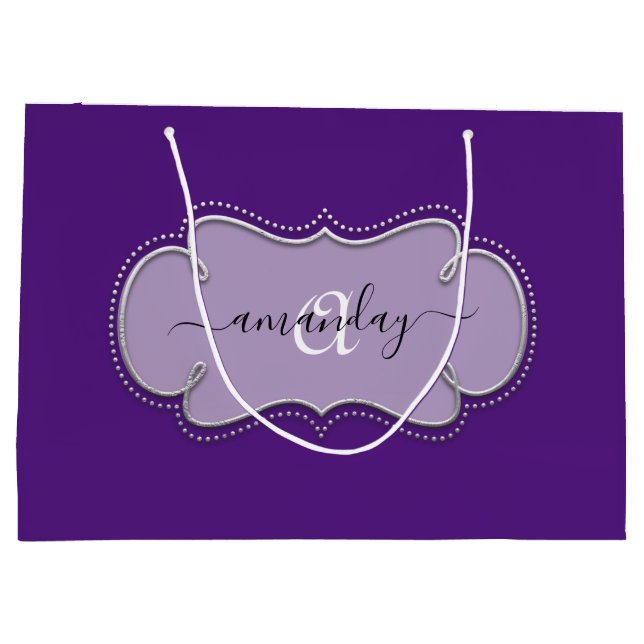 Silver Grått Framed Royal Monogram Namn Lila Plum (Baksidan)