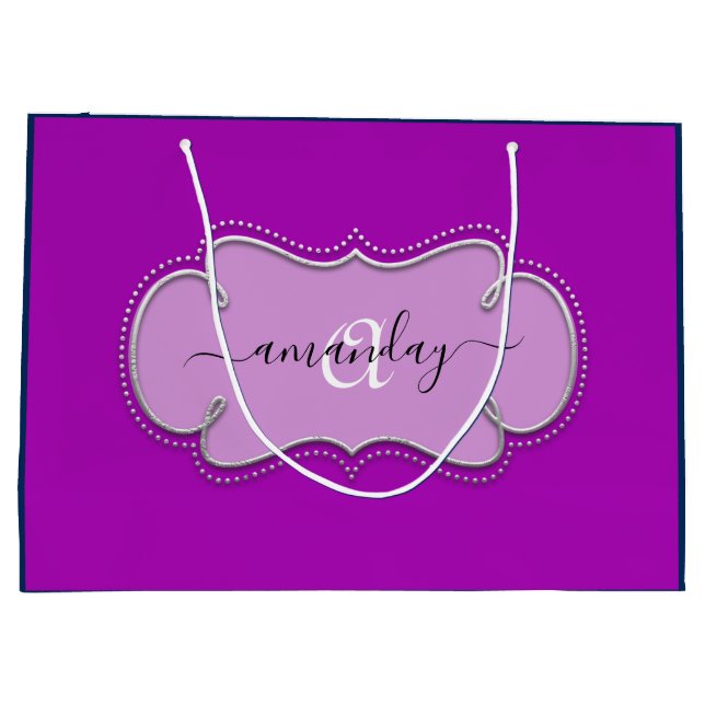 Silver Grått Framed Royal Monogram Namn Navy Rosa (Baksidan)