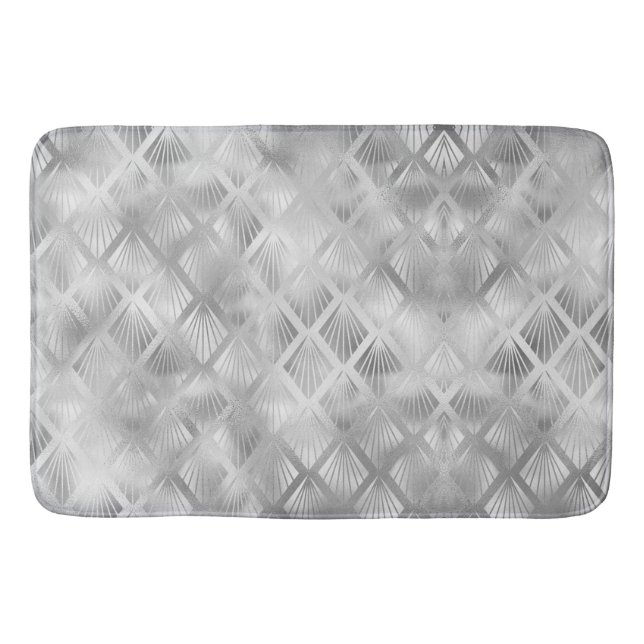 Silver Grått Geometric Abstrakt Bath Mat Badrumsmatta (Framsidan)