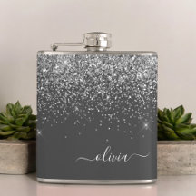 Silver Grått Girly Glitter Gnistra Monogram Namn