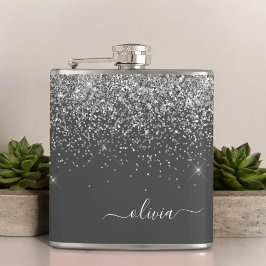 Silver Grått Girly Glitter Gnistra Monogram Namn Fickplunta
