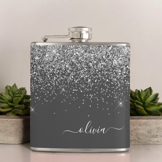 Silver Grått Girly Glitter Gnistra Monogram Namn Fickplunta (Skapare uppladdad)