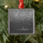 Silver Grått Girly Glitter Gnistra Monogram Namn Julgransprydnad Metall<br><div class="desc">Silver och Grått (Grått) Glitter Monogram Namn och första julprydnad. Det gör perfekten söt 16-årsjubileum,  bröllop,  möhippa,  årsdag,  babydusch eller bachelorette-fest för någon som glam lyxen och chic stilar i kärlek.</div>
