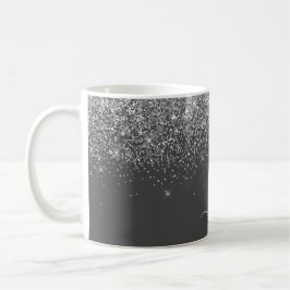 Silver Grått Girly Glitter Gnistra Monogram Namn Kaffemugg