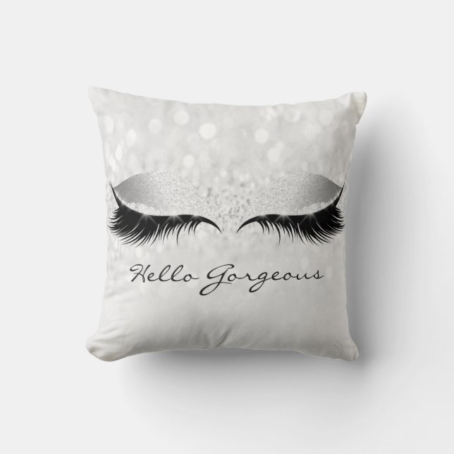 Silver Grått Girly Makeup Lash Hej Gorgous Kudde (Framsida)