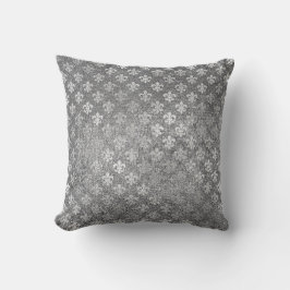 Silver Grått Glam Glass Glitter Fleur de Lis Kudde
