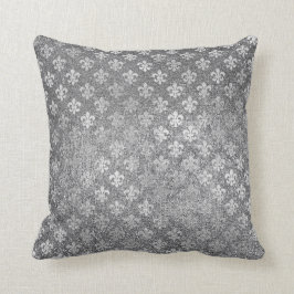 Silver Grått Glam Glass Glitter Fleur de Lis Kudde