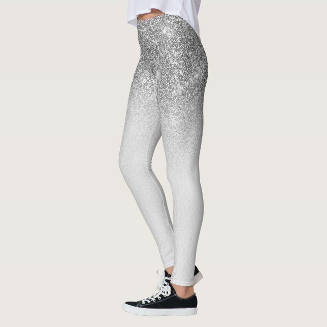 Silver Grått Glam Glitter Gnistra  Ombre Trendig Leggings (Vänster)