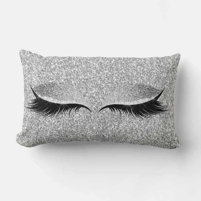 Silver Grått Glitter Black Glam Makeup Beauty Lumbarkudde (Framsida)