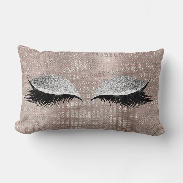 Silver Grått Glitter Black Glam Makeup  Sequin Lumbarkudde (Framsida)