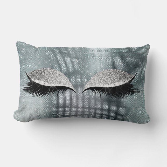 Silver Grått Glitter Black Glam Makeup Teal Sequin Lumbarkudde (Framsida)