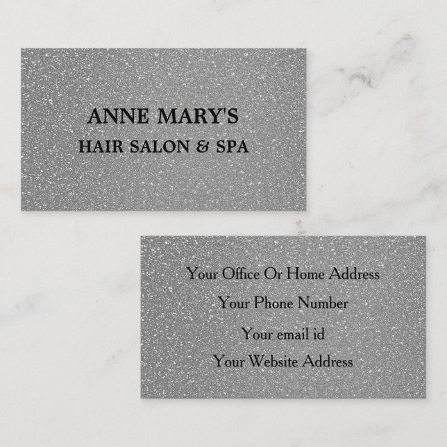 Silver Grått Glitter Black Hair Salon Spa Modern Visitkort (Fram/baksida)