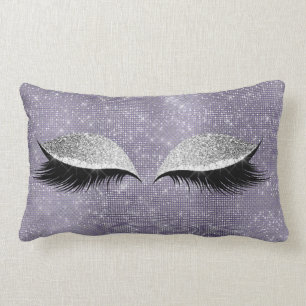 Silver Grått Glitter Black MakaUp Lila Sequin Lumbarkudde