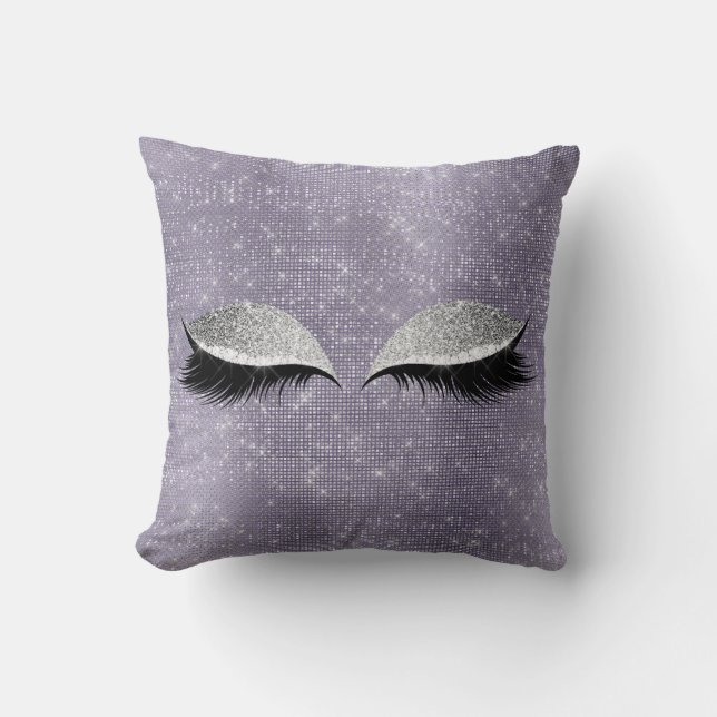 Silver Grått Glitter Black Makup Lila Sequin Kudde (Framsida)