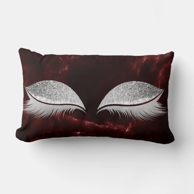 Silver Grått Glitter Burgundy Makeup Marble Black Lumbarkudde (Framsida)