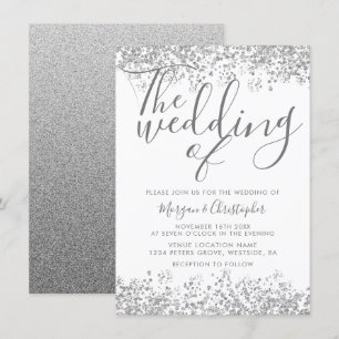 Silver Grått Glitter Elegant Modern Bröllop Inbjudningar