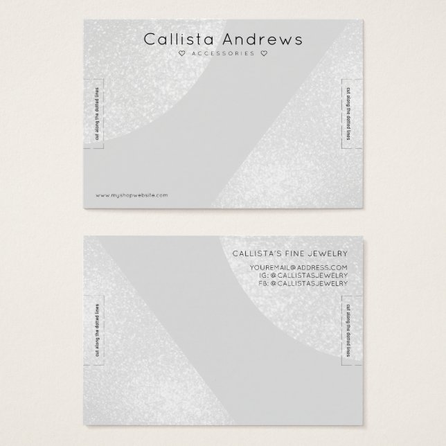 Silver Grått Glitter Geo Heart Bracelet Visning Visitkort (Framsida & baksida)