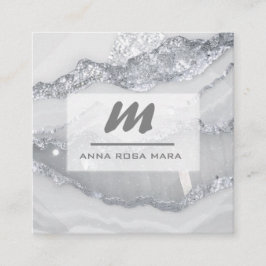 *~* SILVER GRÅTT Glitter Glam QR Luxe Initial AP66 Fyrkantigt Visitkort