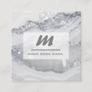 *~* SILVER GRÅTT Glitter Glam QR Luxe Initial AP66 Fyrkantigt Visitkort