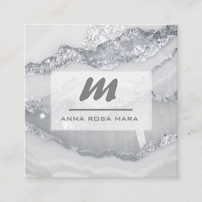 *~* SILVER GRÅTT Glitter Glam QR Luxe Initial AP66 Fyrkantigt Visitkort (Framsida)