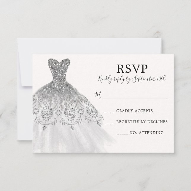 Silver Grått Glitter Gnistra Dress Gown-skript OSA Kort (Framsida)