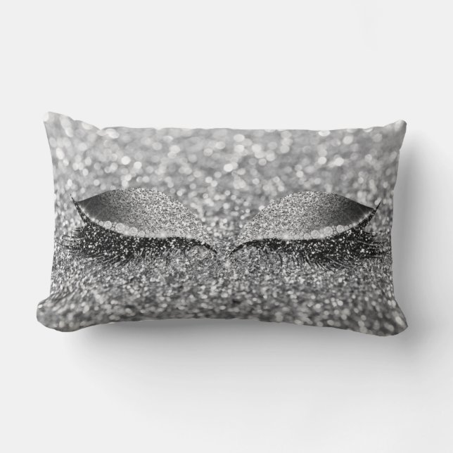 Silver Grått Glitter Lash Glam Makeup Monochroatic Lumbarkudde (Framsida)
