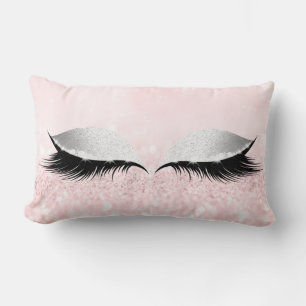 Silver Grått Glitter Lash Glam Makeup Rosa Pastel Lumbarkudde