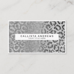 Silver Grått Glitter Leopard Animal Print Monogram Visitkort