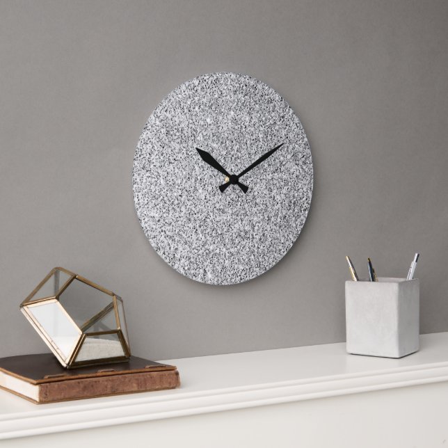Silver grått glitter ljussparkler stor klocka (Kontor)