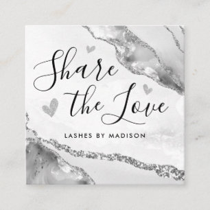 Silver Grått Glitter Marble Agate Chic Monogram Rabattkort