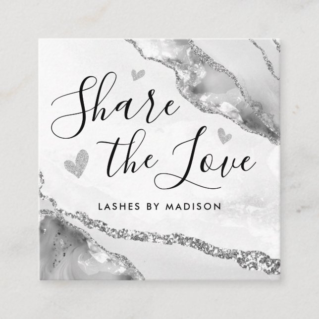 Silver Grått Glitter Marble Agate Chic Monogram Rabattkort (Framsida)