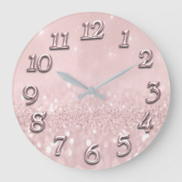 Silver Grått Glitter Minimal Rosa ros Pastel Girly Stor Klocka