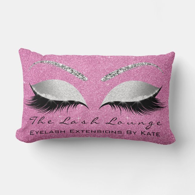 Silver Grått Glitter Rosa ros Makeup Öga Lash Lumbarkudde (Framsida)