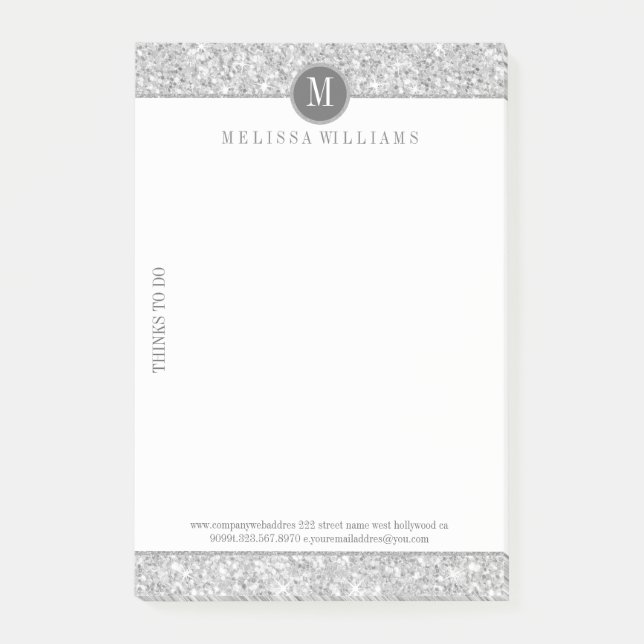 Silver Grått Glitter Struktur & White Post-it Block (Framsida)