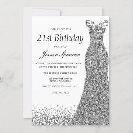 Silver Grått Glitter Womans 21:a födelsedag Party Inbjudningar