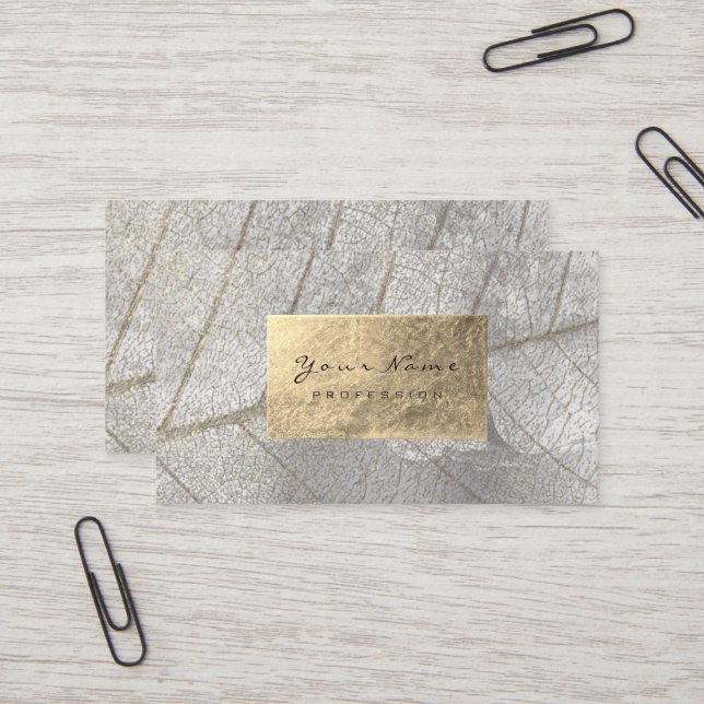 Silver Grått Gold Foil Botanical Cement Grungy Visitkort (Fram/Back In Situ)
