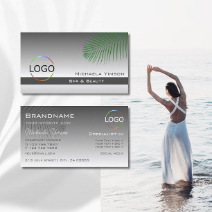 Silver Grått Gradient Handflatan Löv med Logotyp S Visitkort