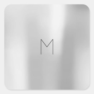 Silver Grått Grått Metallic Minimal Monogram Fyrkantigt Klistermärke