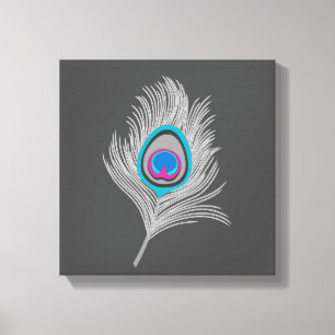Silver Grått/Grått Peacock Feather på grafit Canvastryck