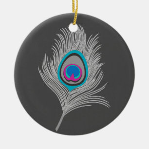 Silver Grått/Grått Peacock Feather på grafit Julgransprydnad Keramik