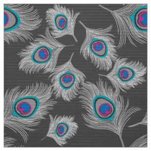 Silver Grått/Grått Peacock Fjädrar på grafit Tyg