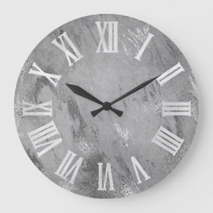 Silver Grått Grått Silver romerska siffror Stor Klocka