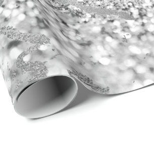 Silver Grått Grått Strokes Glitte Marble Shiny Met Presentpapper