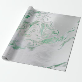 Silver Grått Grönt Emerald Mint Marble Shiny Glam Presentpapper