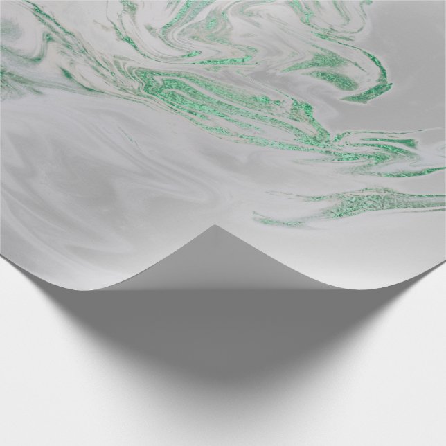 Silver Grått Grönt Emerald Mint Marble Shiny Glam Presentpapper (Hörn)