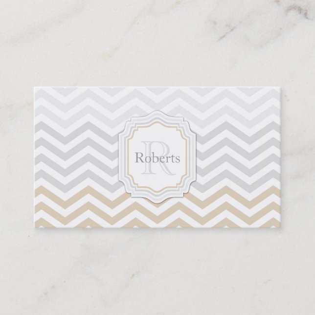 Silver Grått Guld Chevron Monogram Visitkort (Framsida)