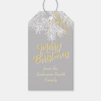 Silver Grått Guld Chic  Elegant jul Botaniska jul Presentetikett