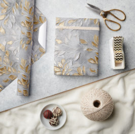 Silver Grått Guld Löv Presentpapper